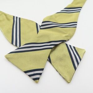 Brooks Brothers Bow Tie Blue Gold Striped Repp 2.25" Wide Self Tie Silk USA